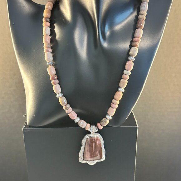 🤎 18” Sterling Silver & Picture Jasper Necklace – Artisan Gemstone Pendant - Picture 1 of 4